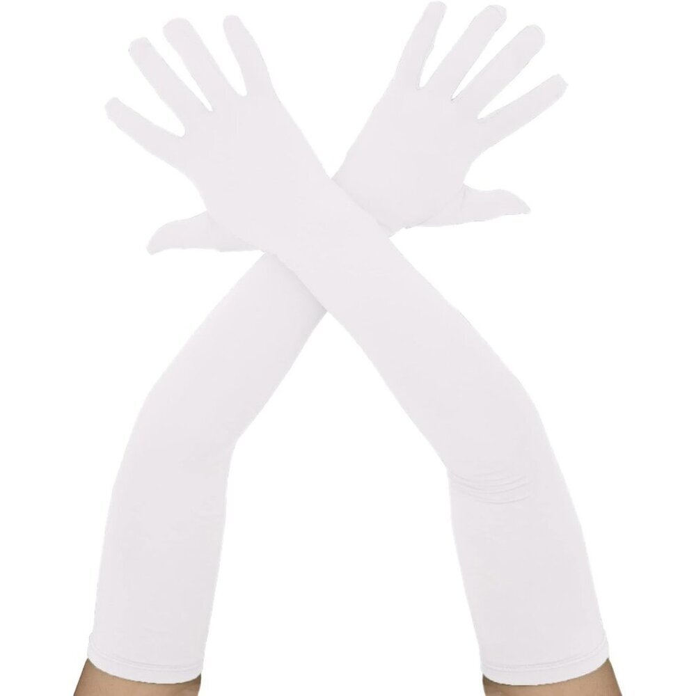 Women's Classic Satin White Above Elbow Gloves Stretchy Soft Cosplay Costume
